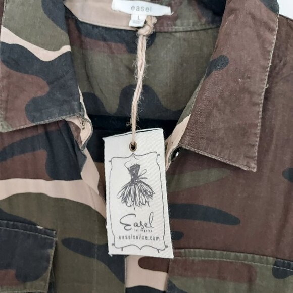 Easel 100% Cotton Camouflage Button Down Long Sleeve Jumpsuit NWT - Picture 13 of 16